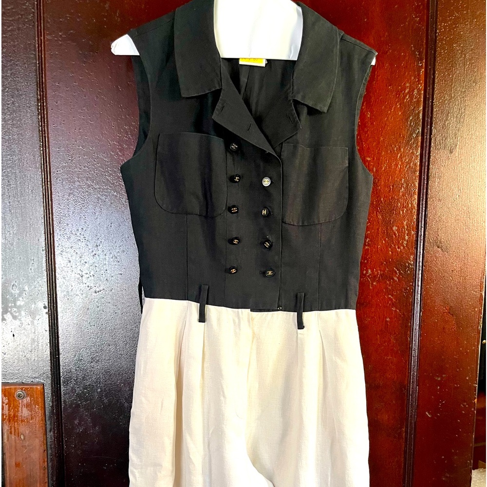 Chanel vintage linen jumpsuit in black and white